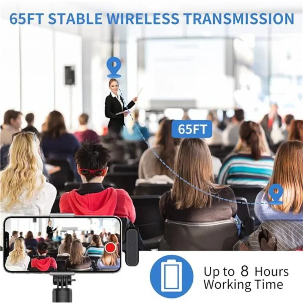 2 Pack Professional Wireless Lavalier Microphone with Adapter, Clip on Lapel Mic